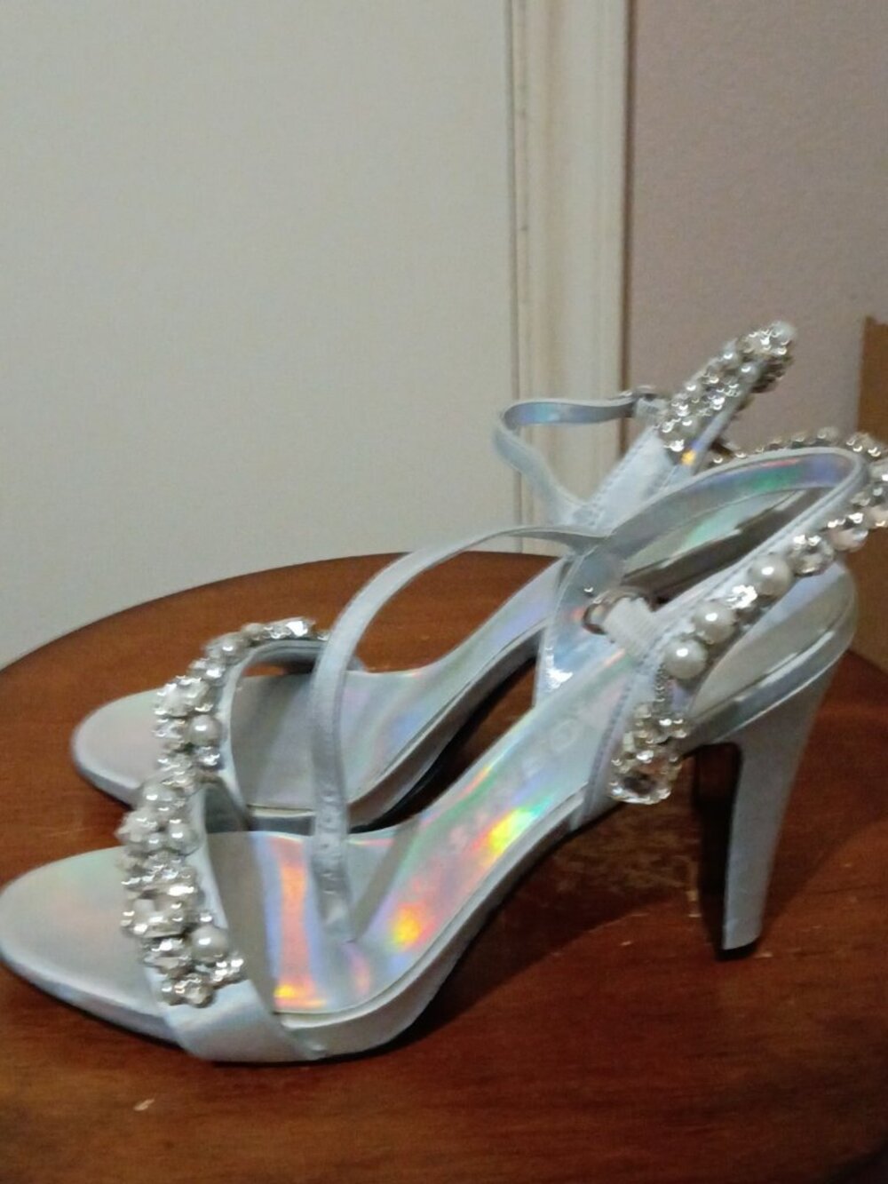 KARL LAGERFELD PARIS Claude Womens Silver Open Block Heel Heeled Sandal Sz 10M - Picture 10 of 12